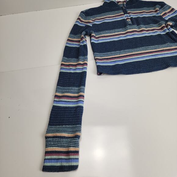 SO Brand Zip Up Collared Neck Long Sleeve Blue Striped Crop Top Women's Size XS - Picture 3 of 8